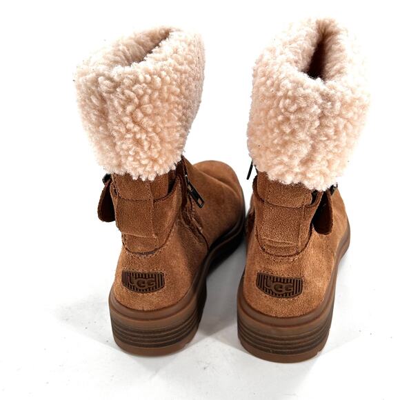 Ugg Harrison Suede Cuff Boots 6 Chestnut Tan NWOT Shearling Waterproof Moto - Picture 4 of 8